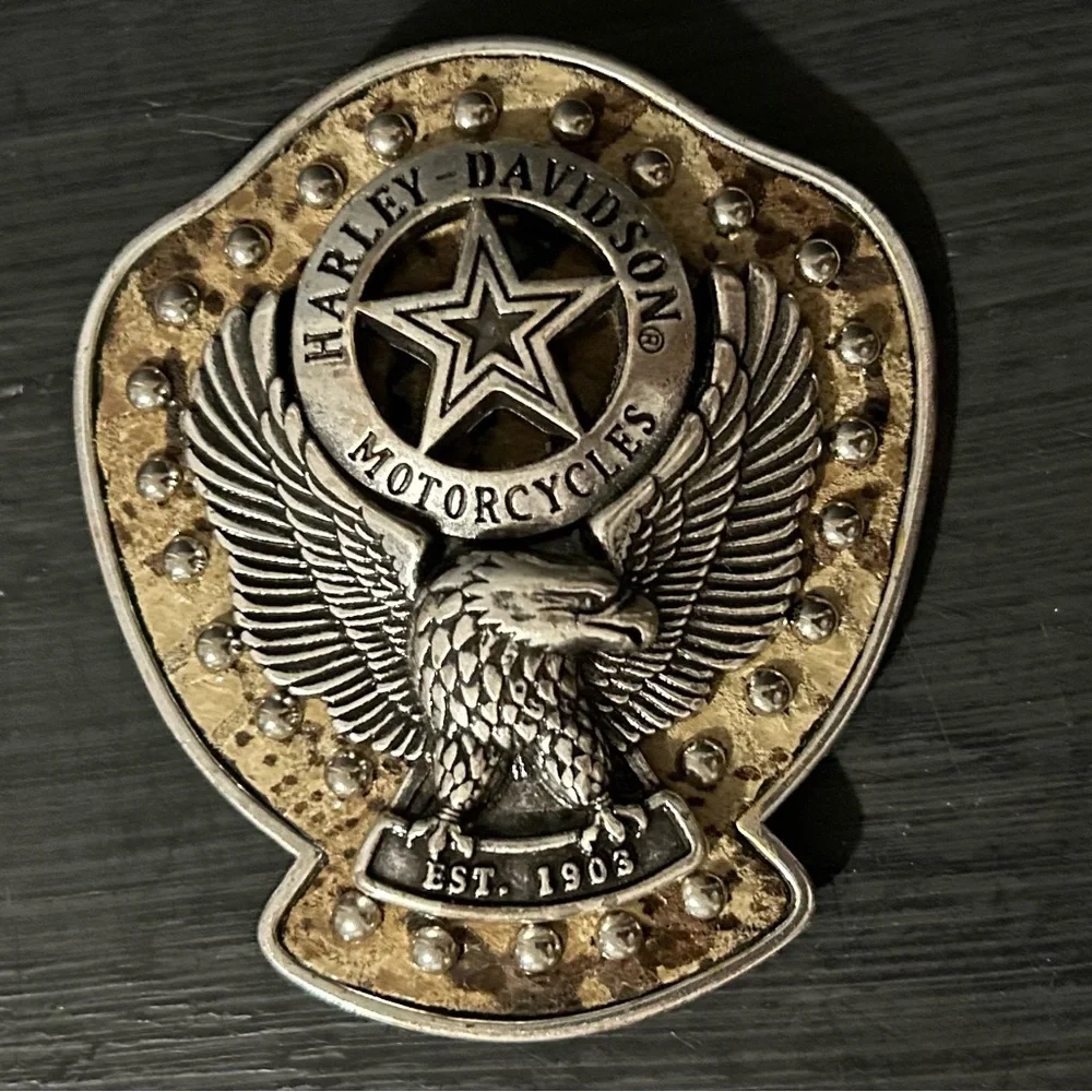 Rare Vintage Harley Davidson Fat Boy Star Snakeskin Biker Belt Buckle